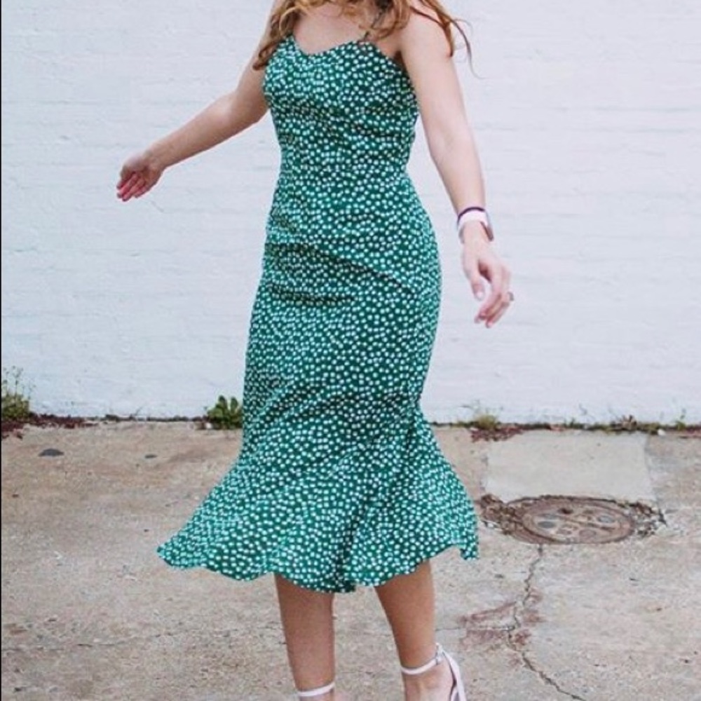 Green with white florals midi dress